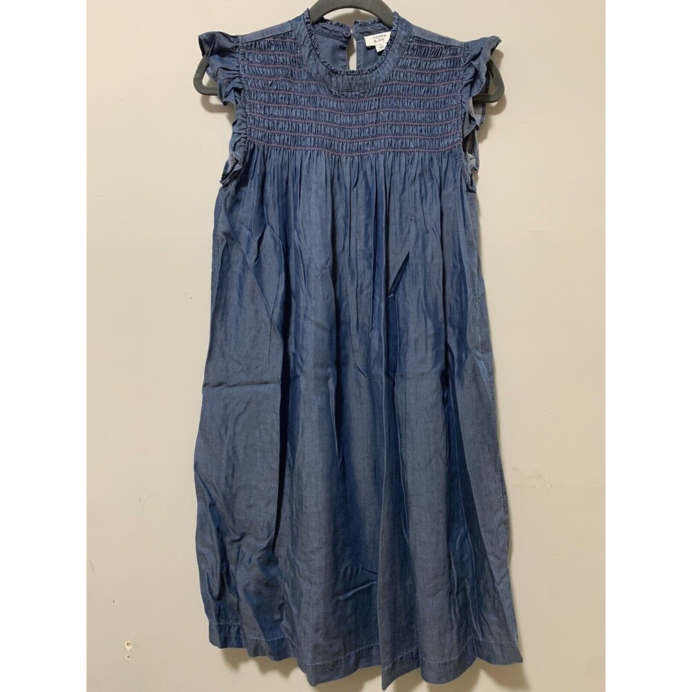 Crown And Ivy Women Small Shirred Denim Boho Tank Dress Casual Preppy Classic
